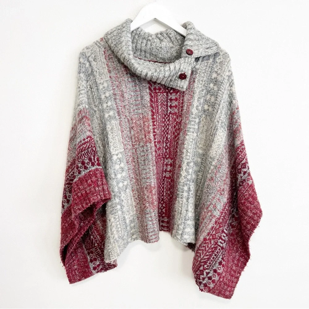 BOGO! Free People Willow Fair Isle Poncho Sweater Button Funnel Neck Size XS - Picture 4 of 10